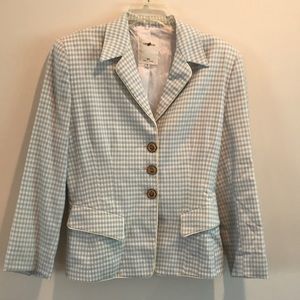 Vintage 1990s Vertigo Paris Cream and Light Blue Checkered Pant Suit Size 40/4